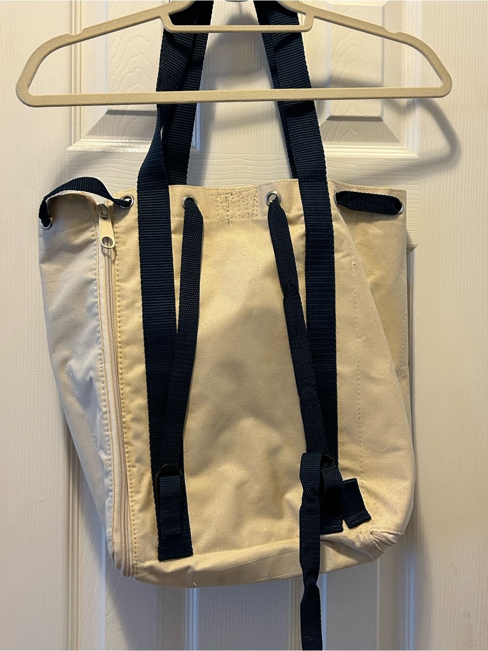 The Original Nantucket Diddy Bag Canvas Tote Bag in Cream with Navy Straps - Picture 5 of 11